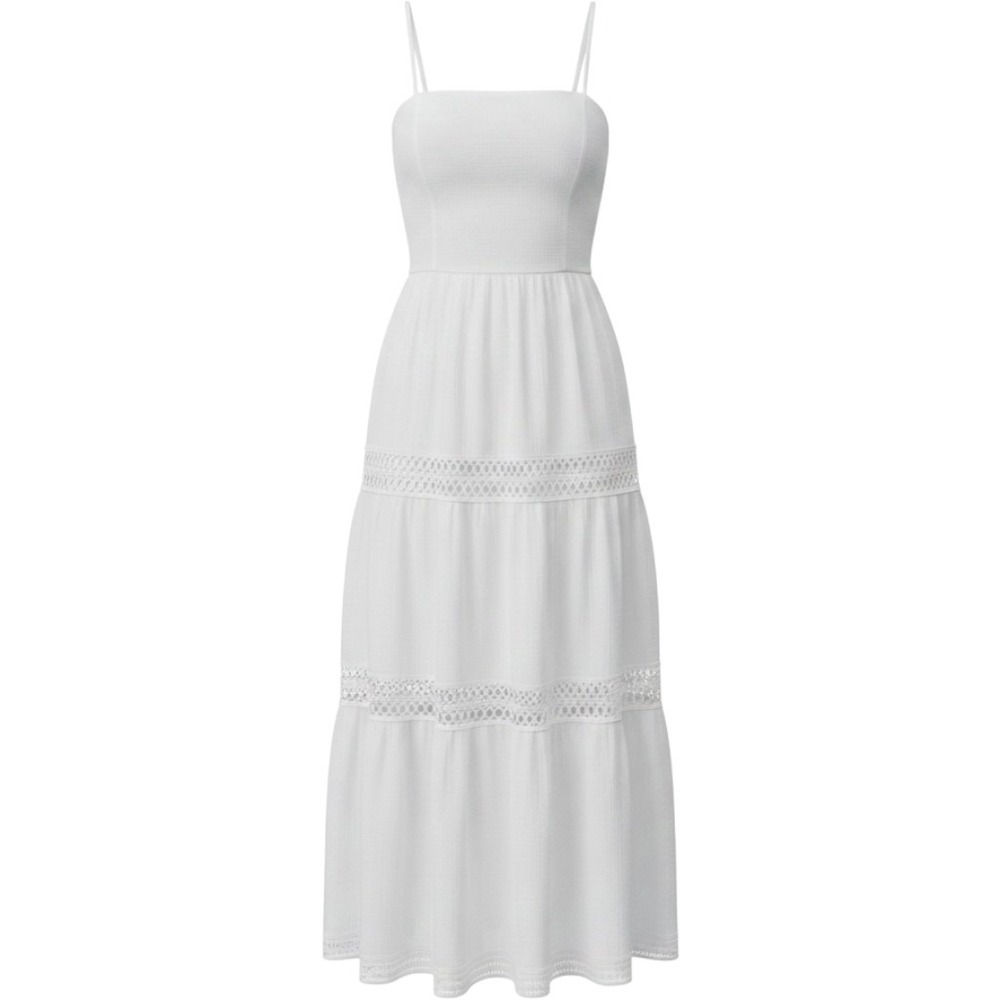 Guess Women's Safa Slip Maxi Dress Crisp White Tied Lace Medium